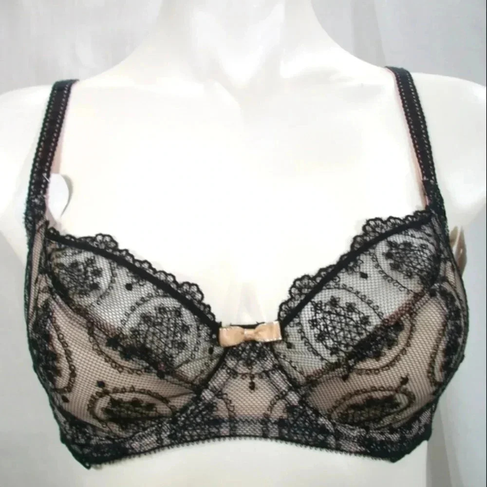 34C Felina 190215 Christelle Sheer Lace 3-Part‎ UW Bra Black NWT